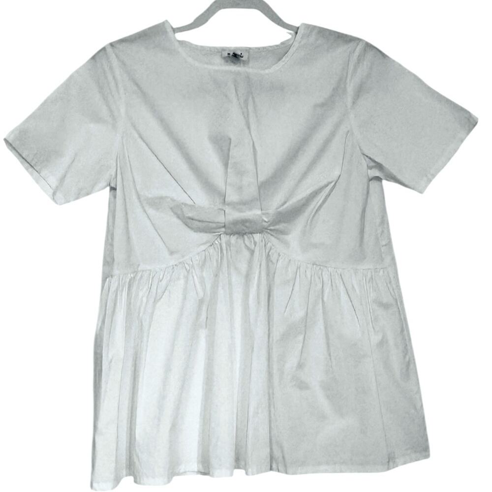 POL White Cotton Pullover Babydoll Small Scoop Neck Short Sleeve Womens